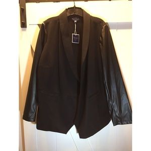 Kaari 3X plus size black blazer pleather sleeves